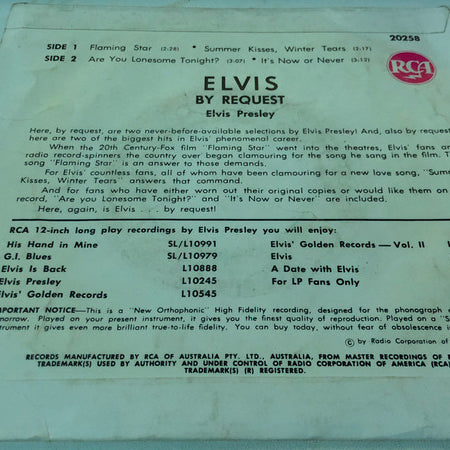 Elvis Presley With The Jordanaires : Elvis By Request (7", EP)