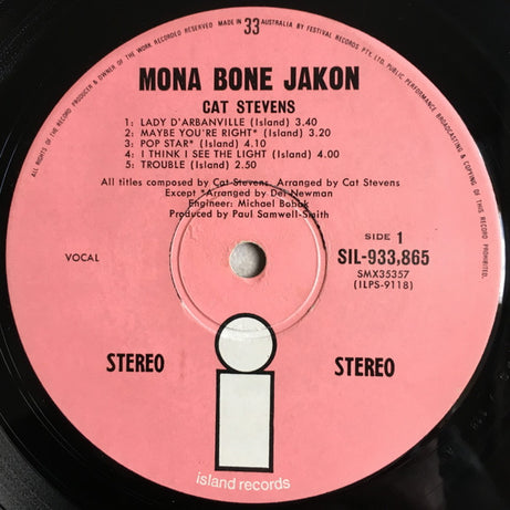 Cat Stevens : Mona Bone Jakon (LP, Album, RE, Pin)