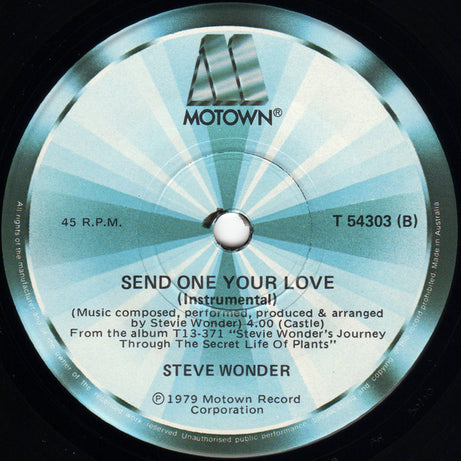 Stevie Wonder : Send One Your Love (7", Single, Ltd, pic)