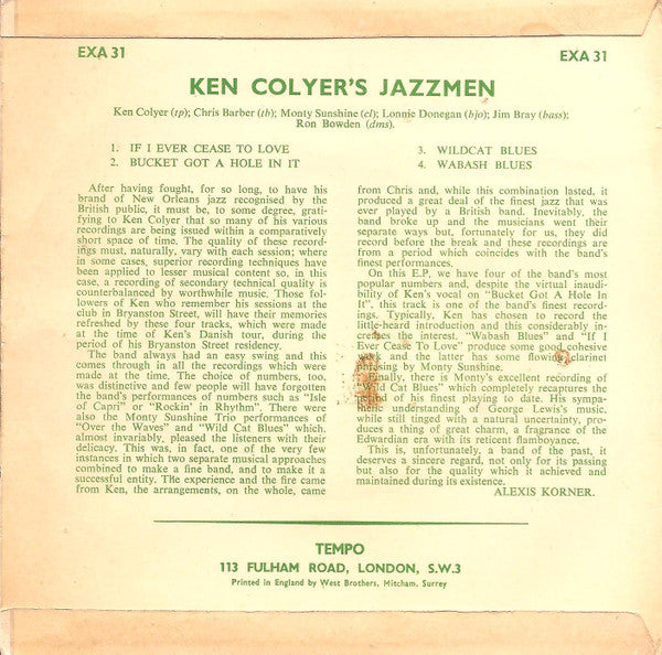 Ken Colyer's Jazzmen : Ken Colyer's Jazzmen (7", EP)