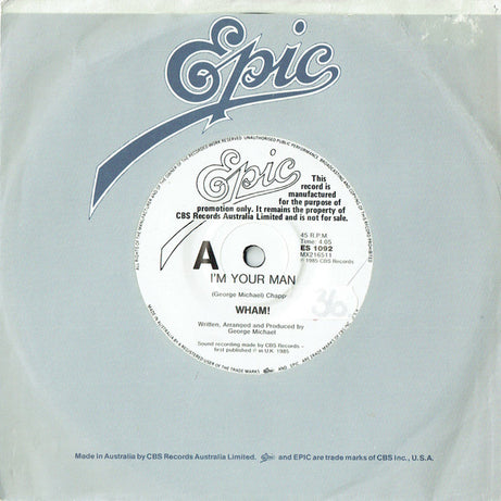 Wham! : I'm Your Man (7", Single, Promo)