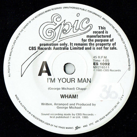 Wham! : I'm Your Man (7", Single, Promo)