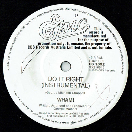 Wham! : I'm Your Man (7", Single, Promo)