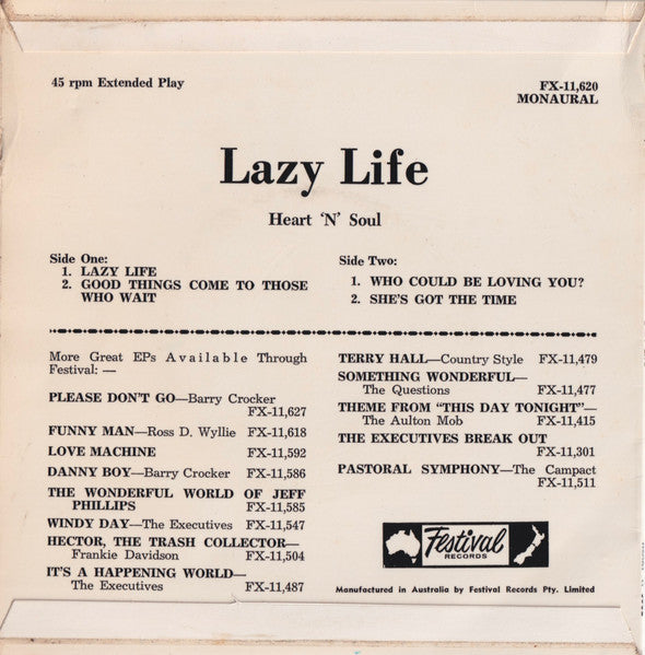 Heart 'N' Soul : Lazy Life (7", EP, Mono)