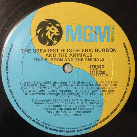 Eric Burdon & The Animals : The Greatest Hits Of Eric Burdon & The Animals (LP, Comp, RE)