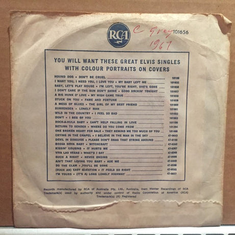 Elvis Presley : Baby Let's Play House / I'm Left, You're Right, She's Gone (7", Single)