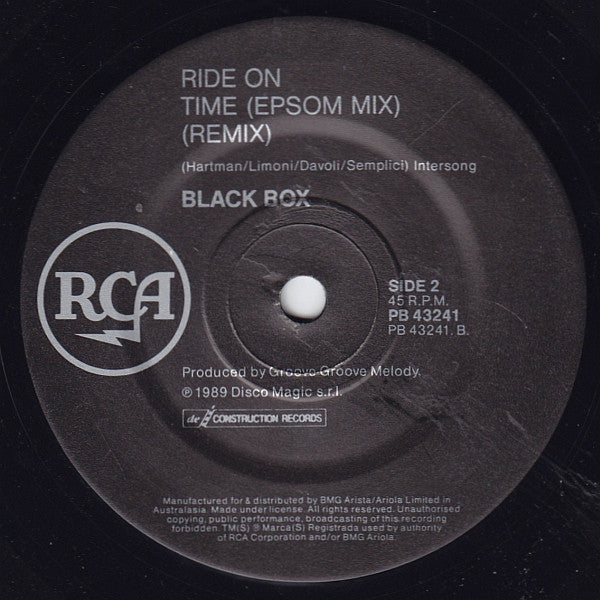 Black Box : Ride On Time (Remix) (7", Single, Gen)
