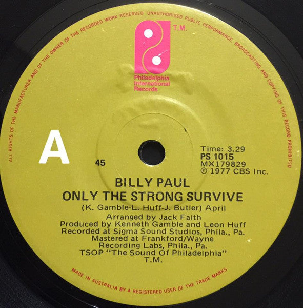 Billy Paul : Only The Strong Survive (7", Single)
