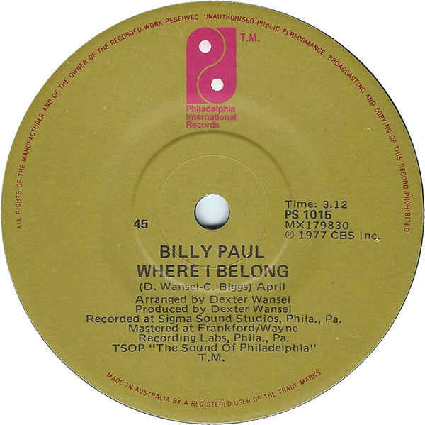 Billy Paul : Only The Strong Survive (7", Single)