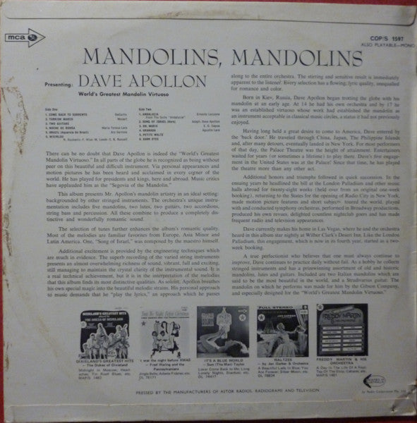 Dave Apollon : Mandolins! (LP, Album)