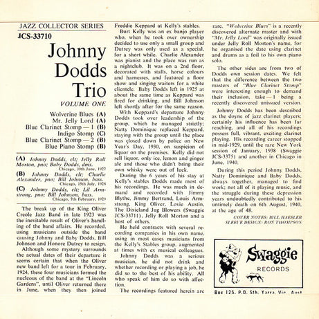 Johnny Dodds Trio : Volume One (7", EP, Mono)