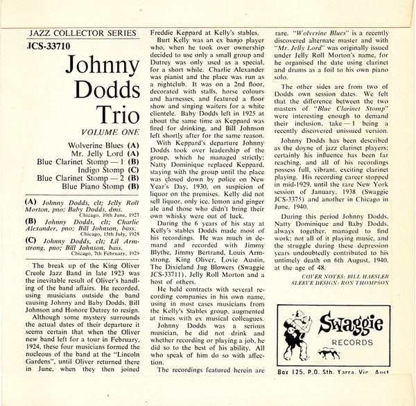 Johnny Dodds Trio : Volume One (7", EP, Mono)