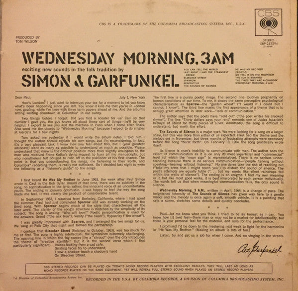 Simon & Garfunkel : Wednesday Morning, 3 A.M. (LP, Album, Ora)