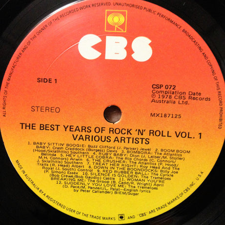 Various : The Best Years Of Rock 'N' Roll Volume One (LP, Comp)