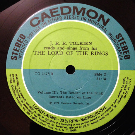J.R.R. Tolkien : Reads And Sings His The Lord Of The Rings: The Two Towers / The Return Of The King (LP, Album, Gre)