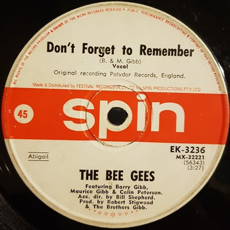 Bee Gees : Don't Forget To Remember (7", Single, Mono)