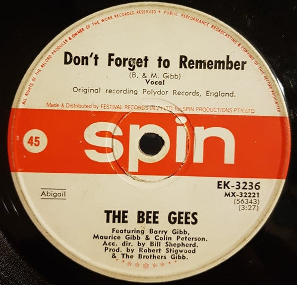 Bee Gees : Don't Forget To Remember (7", Single, Mono)