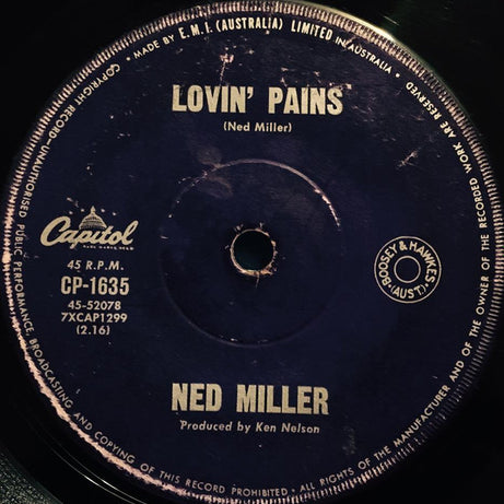 Ned Miller : Lovin' Pains / If The World Turns Into Ashes (7", Single)