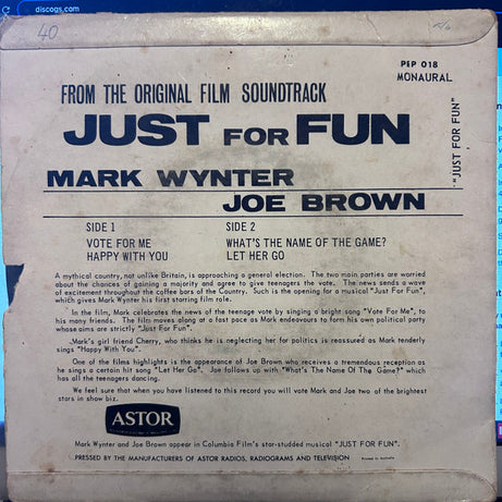 Joe Brown And Mark Wynter : Just For Fun (7", EP, Mono)