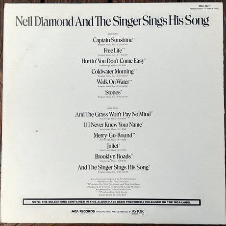 Neil Diamond : And The Singer Sings His Song (LP, Comp)