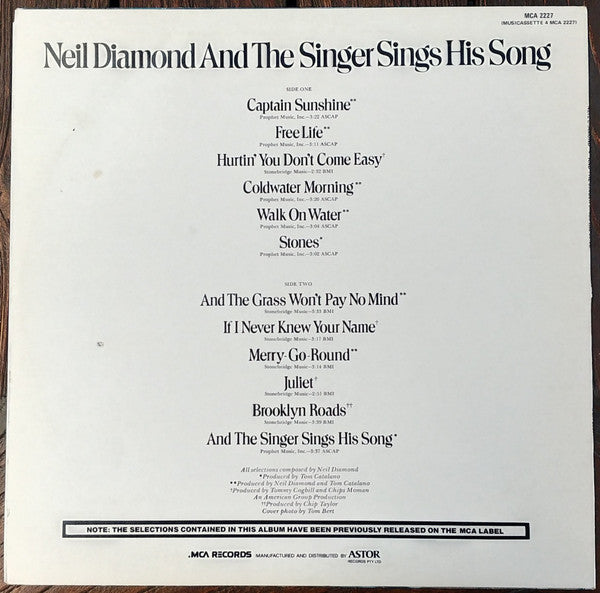 Neil Diamond : And The Singer Sings His Song (LP, Comp)