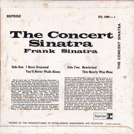 Frank Sinatra : The Concert Sinatra (7", EP)