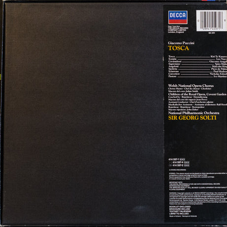 Puccini* - Kiri Te Kanawa, Leo Nucci, Giacomo Aragall, Welsh National Opera Chorus, National Philharmonic Orchestra, Sir Georg Solti* : Tosca (2xLP + Box)
