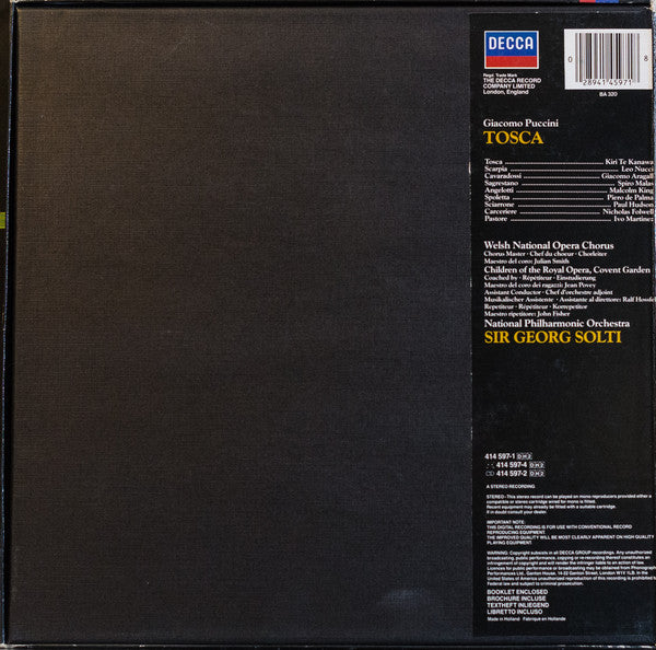 Puccini* - Kiri Te Kanawa, Leo Nucci, Giacomo Aragall, Welsh National Opera Chorus, National Philharmonic Orchestra, Sir Georg Solti* : Tosca (2xLP + Box)