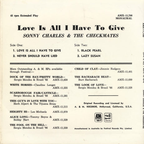 The Checkmates LTD. : Love Is All I Have To Give (7", EP, Mono)