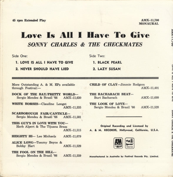 The Checkmates LTD. : Love Is All I Have To Give (7", EP, Mono)