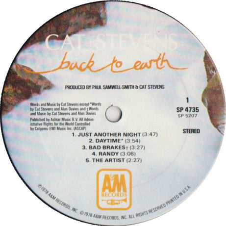 Cat Stevens : Back To Earth (LP, Album, Mon)