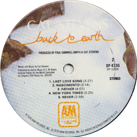 Cat Stevens : Back To Earth (LP, Album, Mon)