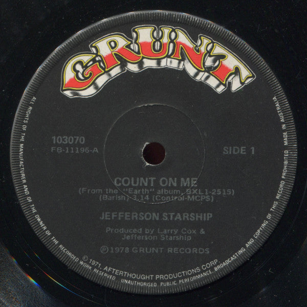 Jefferson Starship : Count On Me (7", Single)
