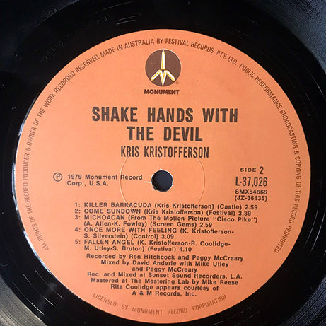 Kris Kristofferson : Shake Hands With The Devil (LP, Album)