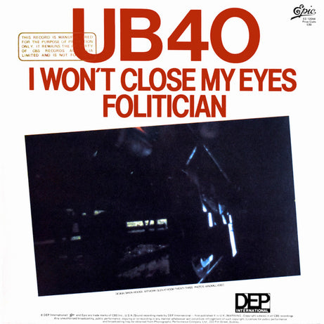 UB40 : I Won't Close My Eyes / Folitician (12", Single, Promo)