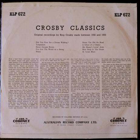 Bing Crosby : Crosby Classics (LP, Comp, Mono)