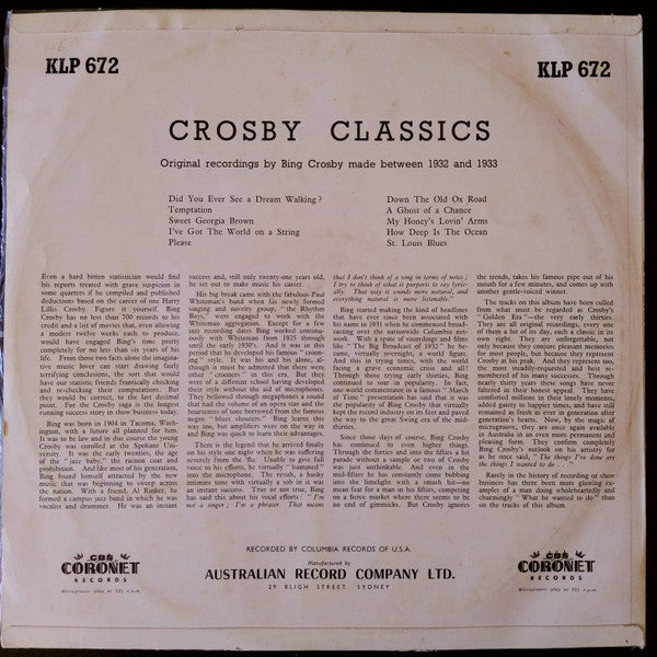 Bing Crosby : Crosby Classics (LP, Comp, Mono)