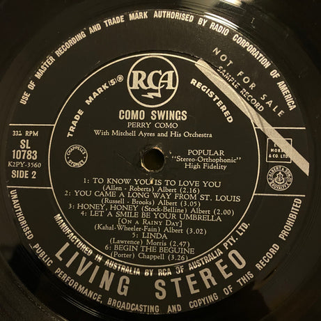 Perry Como : Como Swings (LP, Album, Promo)