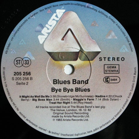 The Blues Band : Bye Bye Blues (The Blues Band Live) (LP, Album)
