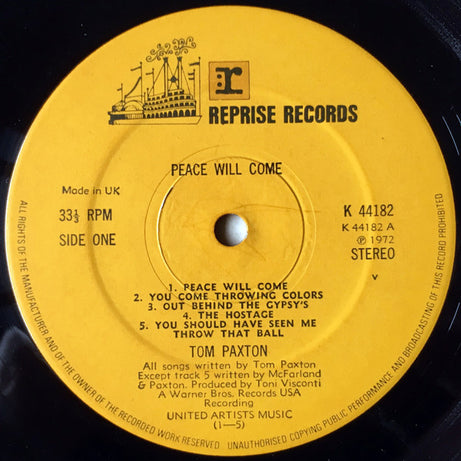 Tom Paxton : Peace Will Come  (LP, Album)