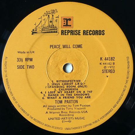 Tom Paxton : Peace Will Come  (LP, Album)