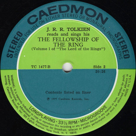 J.R.R. Tolkien : Reads And Sings His The Hobbit And The Fellowship Of The Ring (LP)