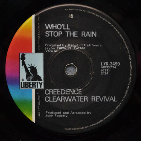 Creedence Clearwater Revival : Travelin' Band / Who'll Stop The Rain (7", Single)