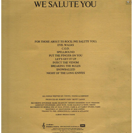 AC/DC : For Those About To Rock (We Salute You) (LP, Album, Gat)