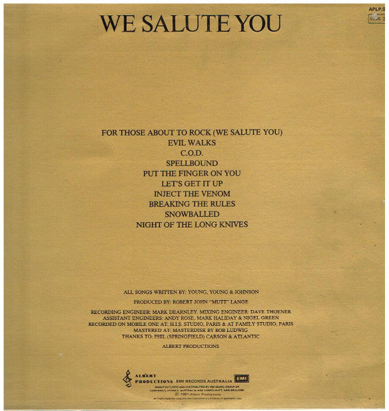 AC/DC : For Those About To Rock (We Salute You) (LP, Album, Gat)