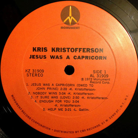 Kris Kristofferson : Jesus Was A Capricorn (LP, Album, Ter)