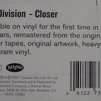 Joy Division : Closer (LP, Album, RE, RM, Bla)