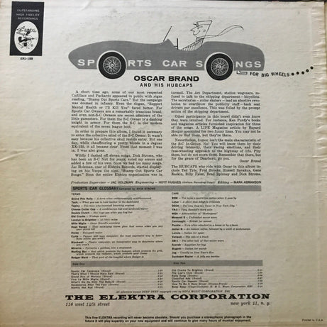 Oscar Brand : Sports Car Songs (LP, Album, Mono, RE)