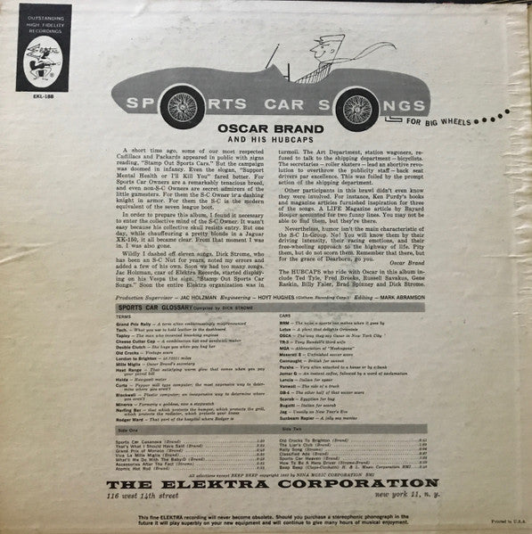 Oscar Brand : Sports Car Songs (LP, Album, Mono, RE)