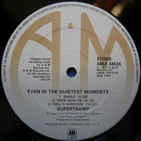 Supertramp : Even In The Quietest Moments... (LP, Album)